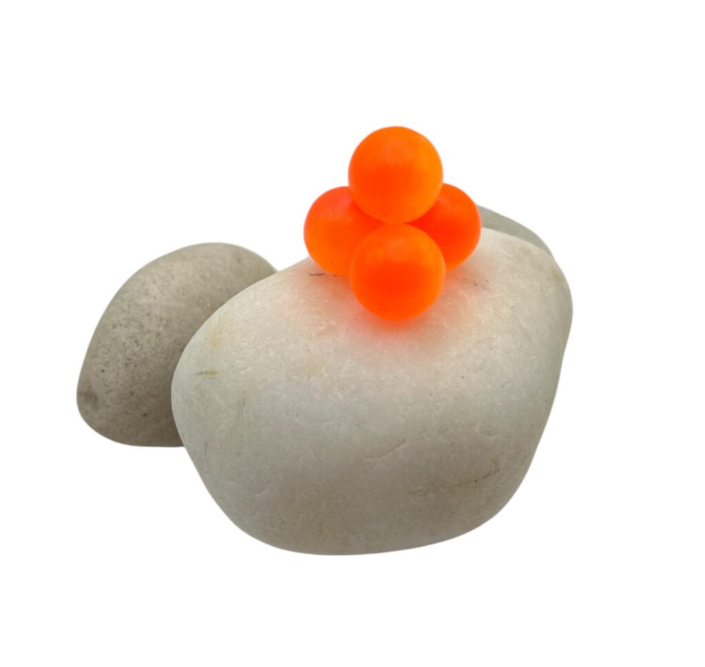 soft bead fishing techniques 50/50 BC Tangerine on white rock
